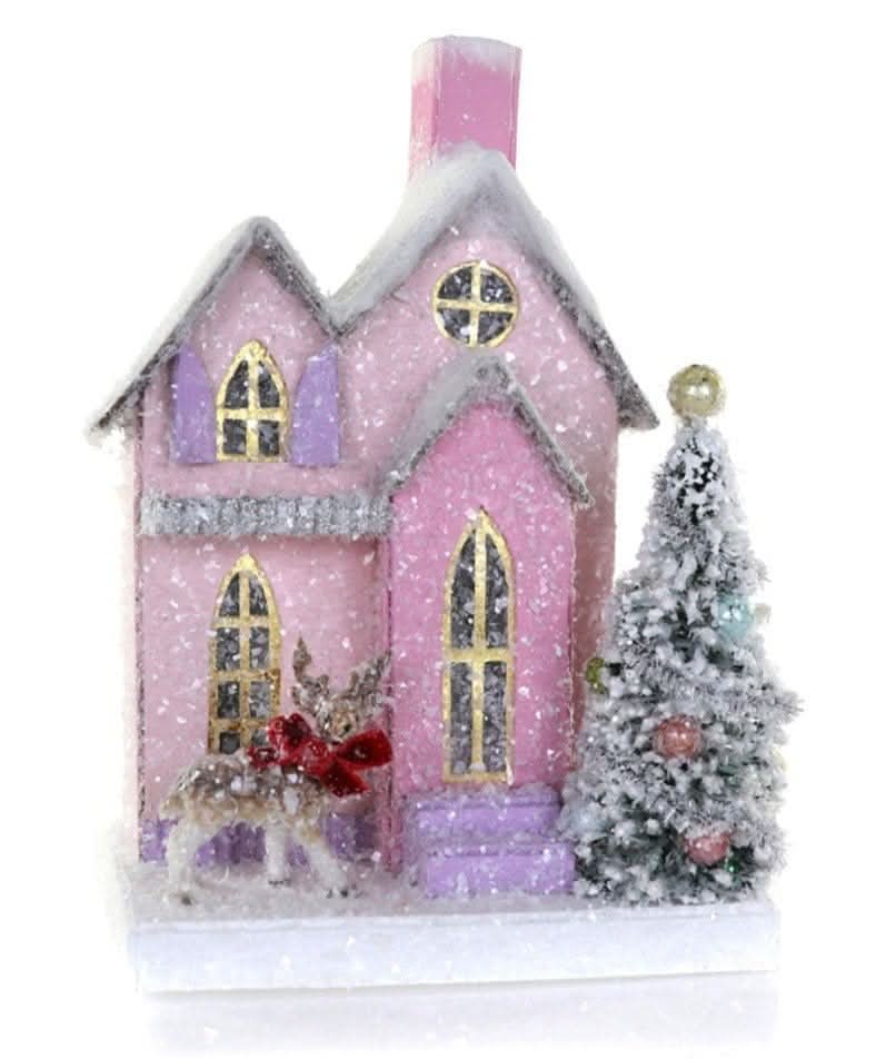 Petite Pink Cottage Christmas Decoration, 7.25 in