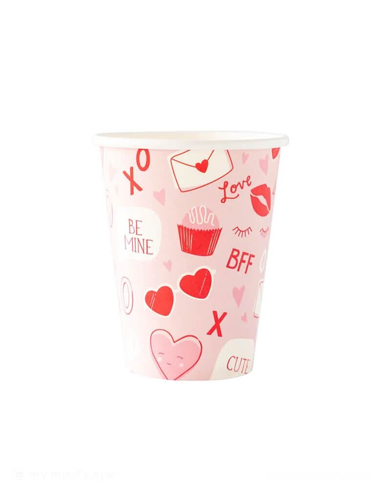 Valentine Paper Cups with Festive Icons – 12 oz Party Set of 8