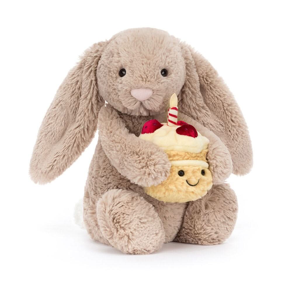 Bunny Plush Toy with Birthday Cake – 31 cm